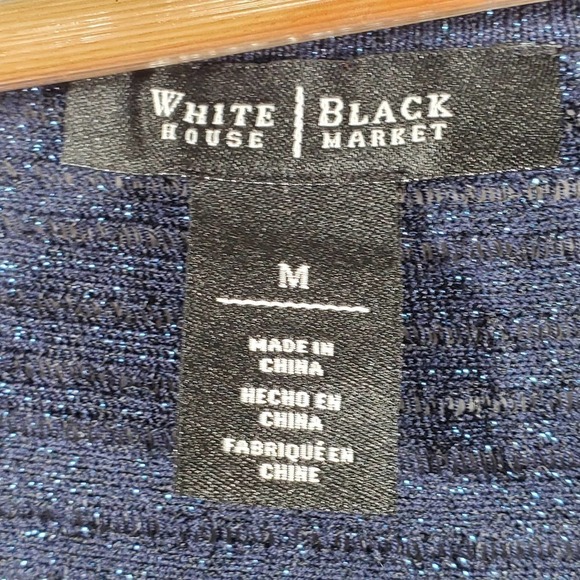 White House Black Market Asymmetric Drape Sleeve Shimmer Sweater Blue Medium - Picture 7 of 15